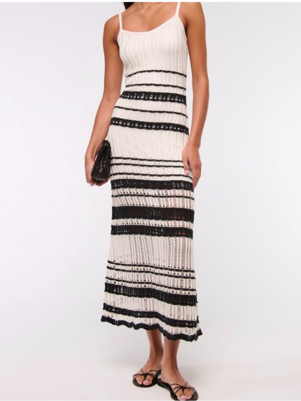 Abercrombie & Fitch Cream and Black Striped Knit Maxi Dress